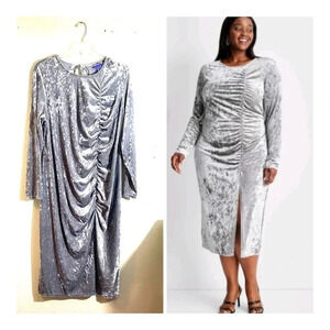 Future Collective Women Plus 4X Silver Velour Party Dress Ruched Open Back NEW
